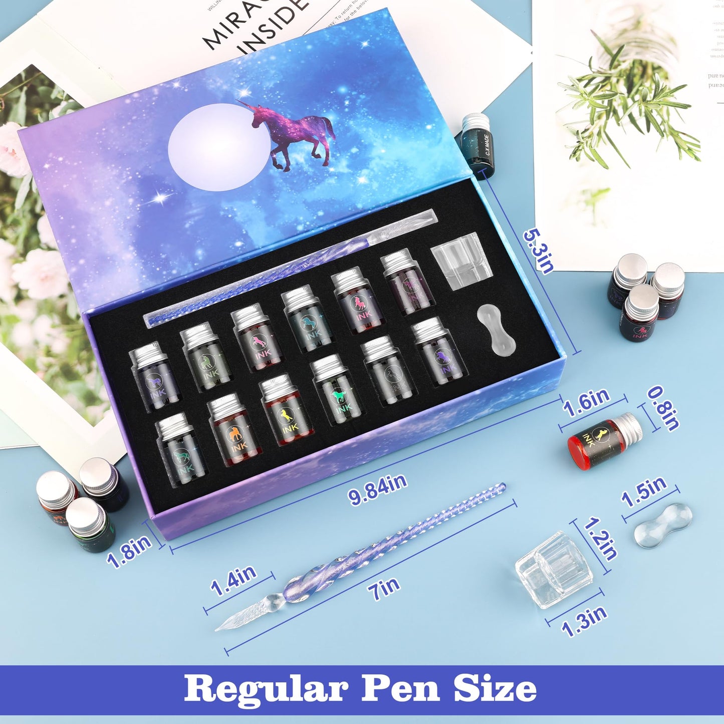 Luxiv Glass Dip Pen Set, Purple Crystal Pen With Ink, Holder, and Package