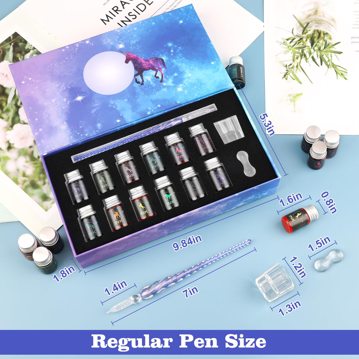 Luxiv Glass Dip Pen Set, Purple Crystal Pen With Ink, Holder, and Package