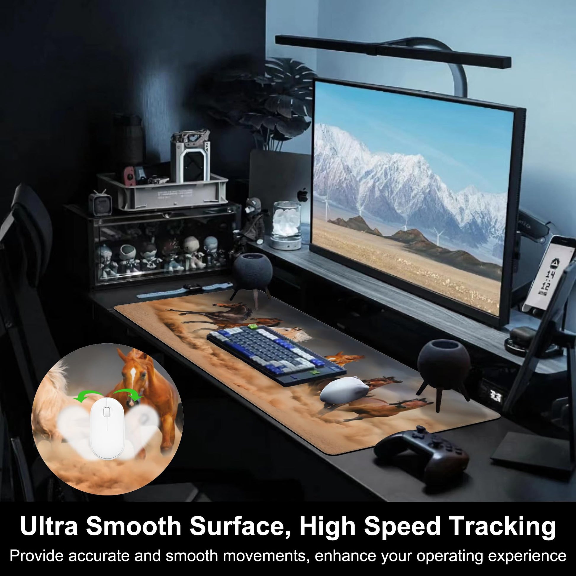 Mouse Pad, Large Running Horse Herd Desk Mat, Extended Non-Slip Gaming Keyboard Mousepad Desk Pad