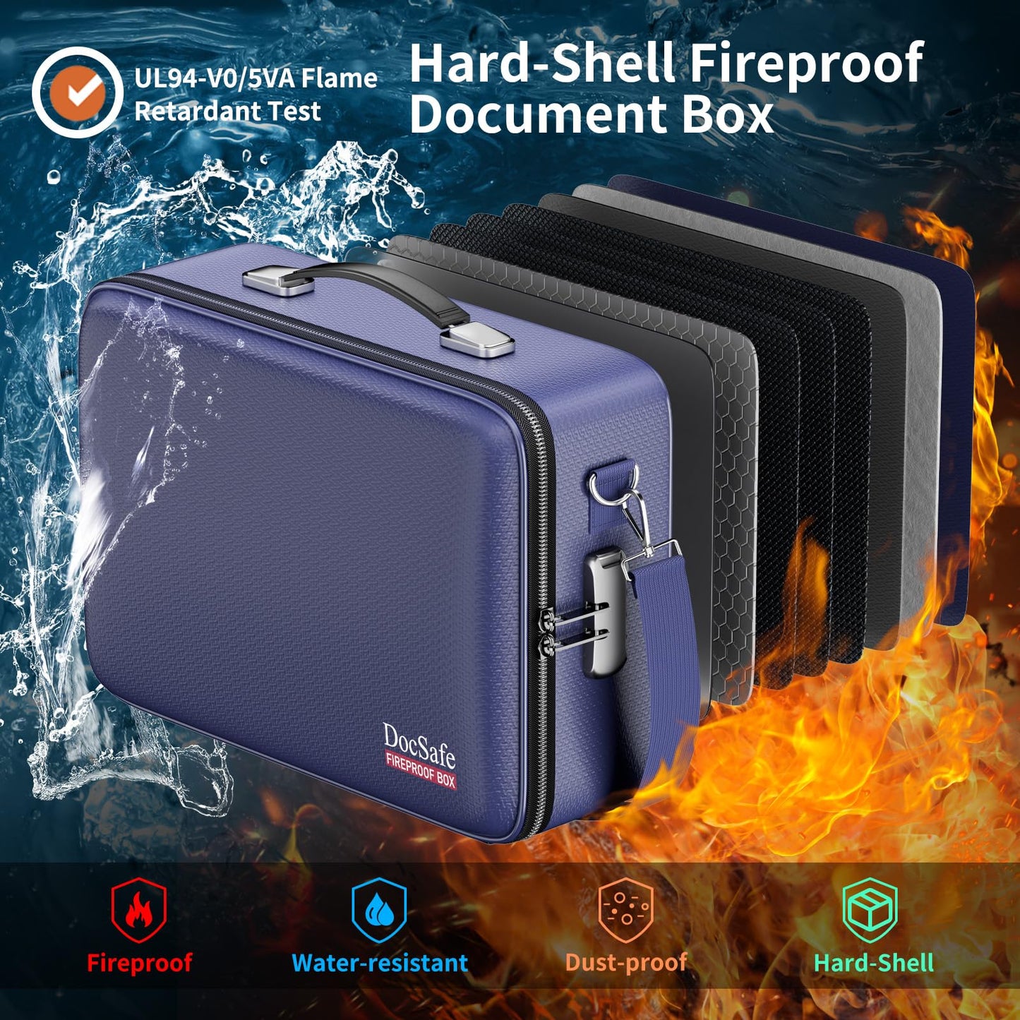DocSafe Fireproof Document Box Hard Case with Lock ＆ Accordion File Folder