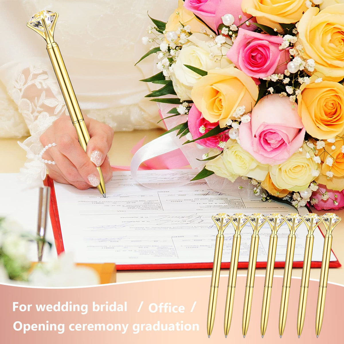 Leinuosen 50 Pcs Diamond Bridal Showers Pen Bulk, Gold