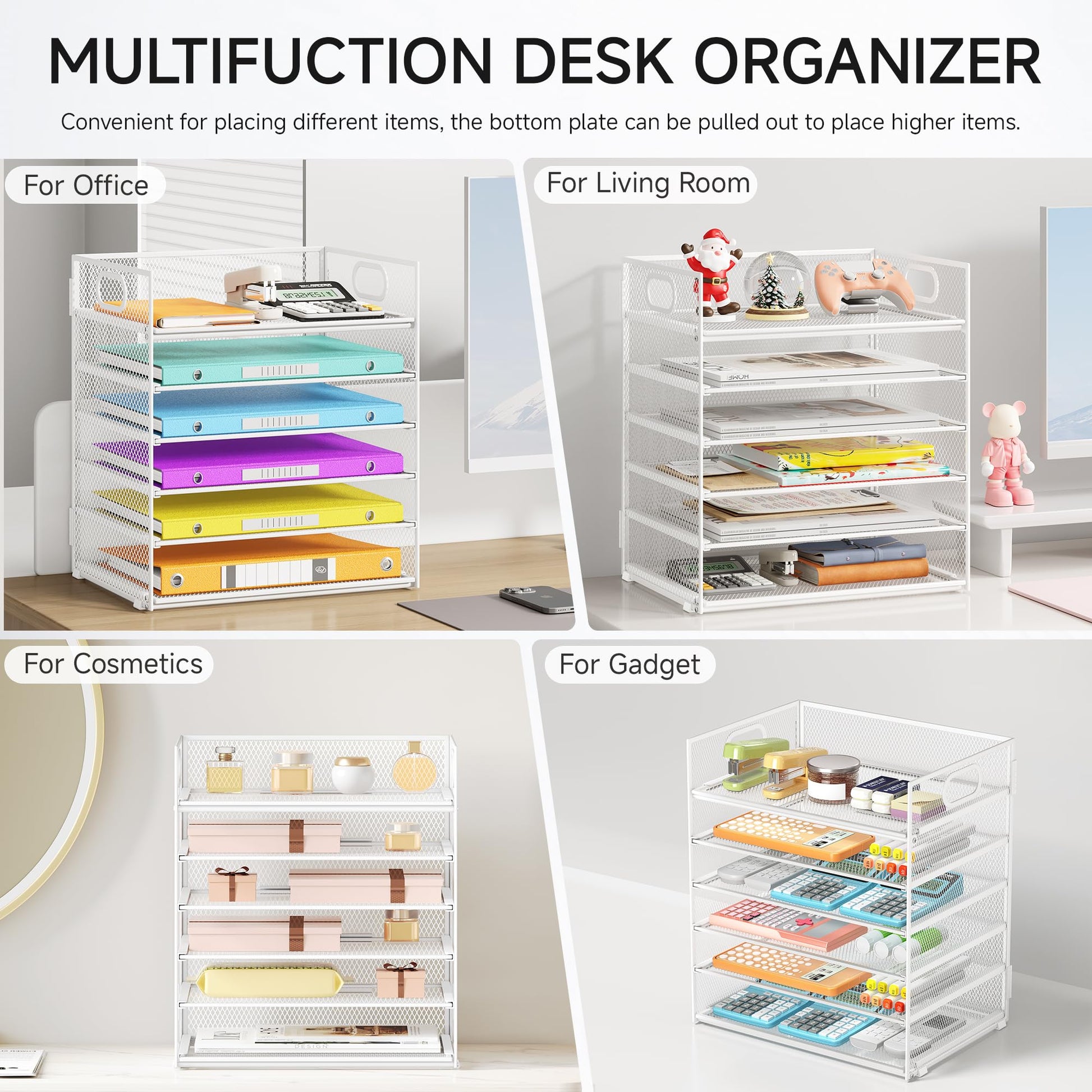 6 Tray Paper Organizer Letter Tray with Handle - Mesh Desk File Organizer, Paper Sorter Organizer