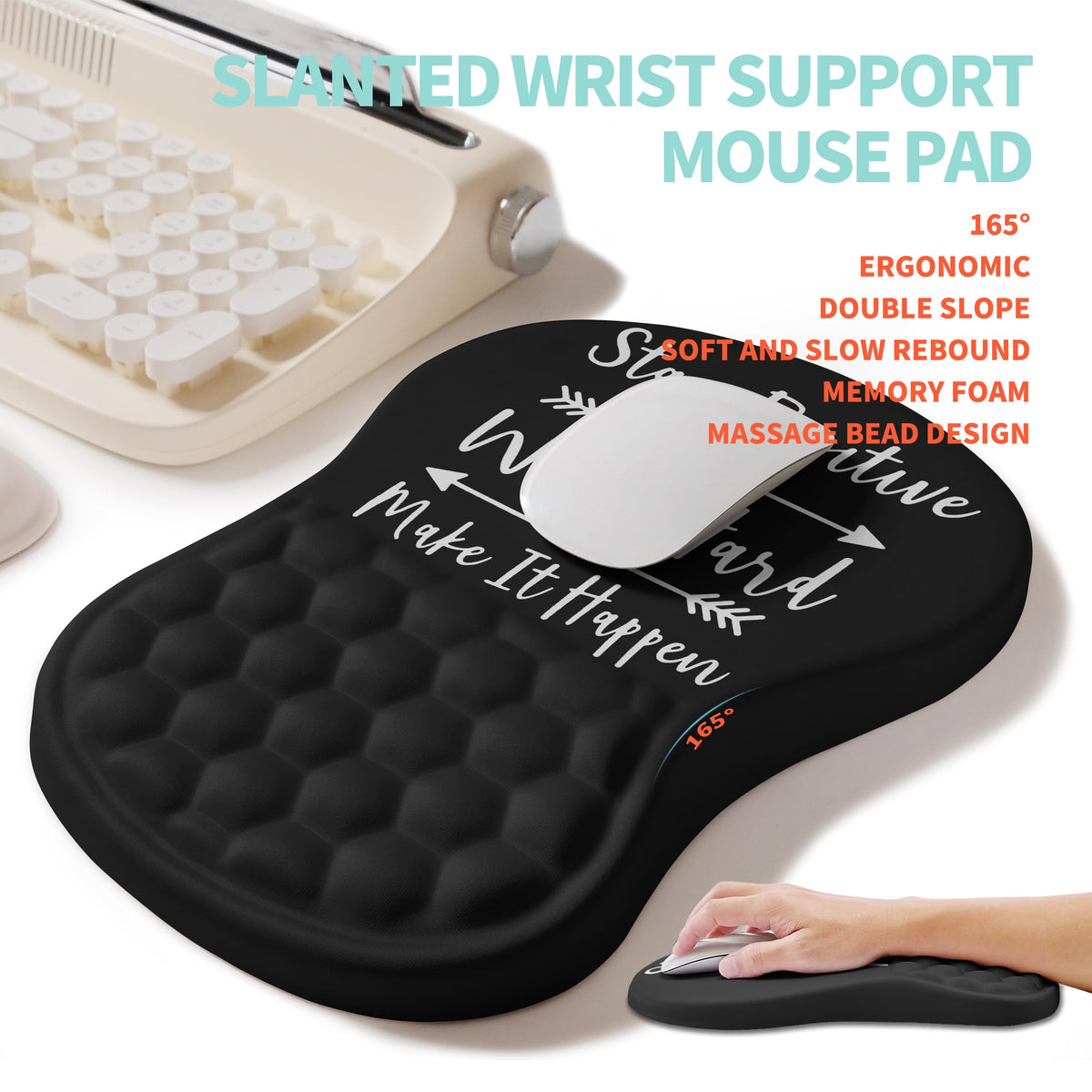 KUOSGM 2-in-1 Ergonomic Set, Wave Rise Keyboard Wrist Rest and Massage Bulge Slope Mouse Pad Wrist