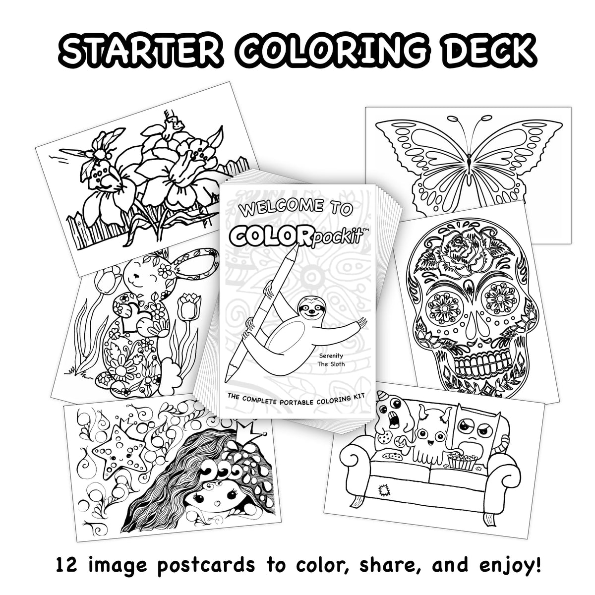 Colorpockit Coloring Kit Travel Art Set with Colored Pencils, 4x6 Coloring Cards, Built in