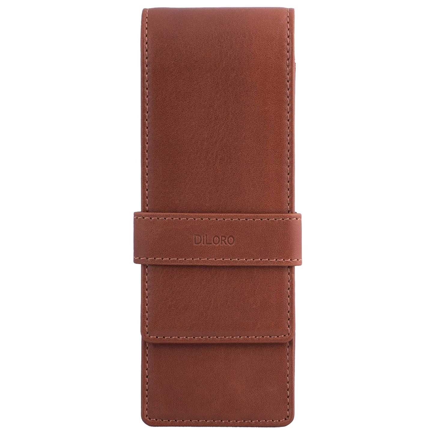 DiLoro Leather Triple Pen Case Pencil Pouch Holder for Three Fountain Ballpoint Rollerball Pens and