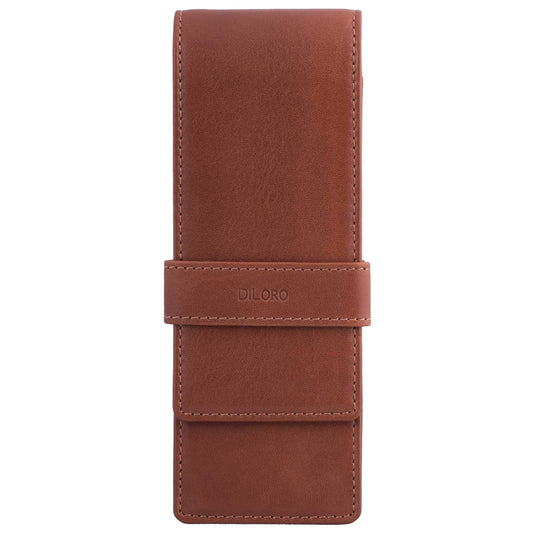 DiLoro Leather Triple Pen Case Pencil Pouch Holder for Three Fountain Ballpoint Rollerball Pens and