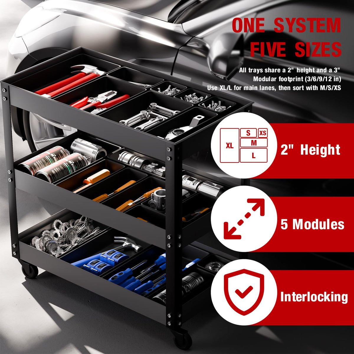 inihpocv 【48PCS & 5 Sizes】 Tool Box Organizer Tray, Toolbox Drawer Organizer with Non-Slip Pads