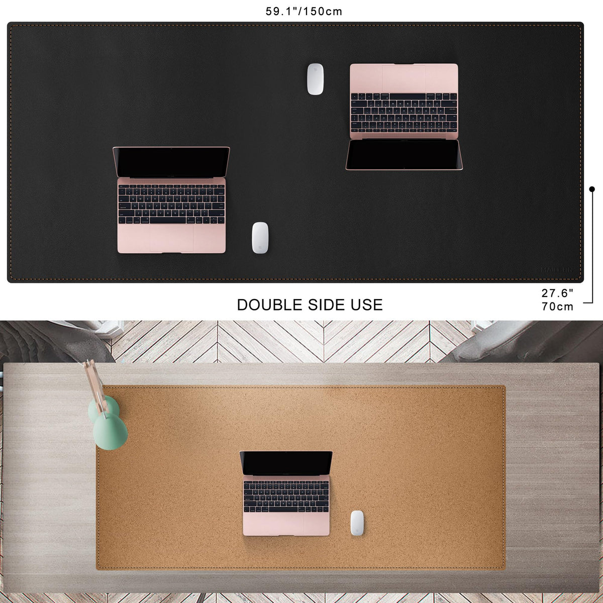 MAIDERN 59”x 27.5” Cork & Leather Desk Mat XL, Large Desk Pad (Black)