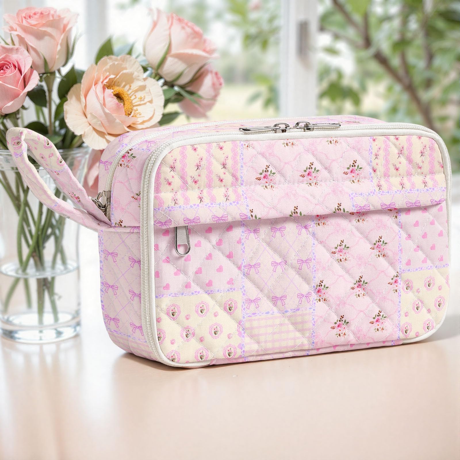 WOBAGMEN Quilted Pencil Pouch for Girls Women, Large Pencil Case Pouch with Compartments Cute