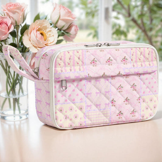 WOBAGMEN Quilted Pencil Pouch for Girls Women, Large Pencil Case Pouch with Compartments Cute