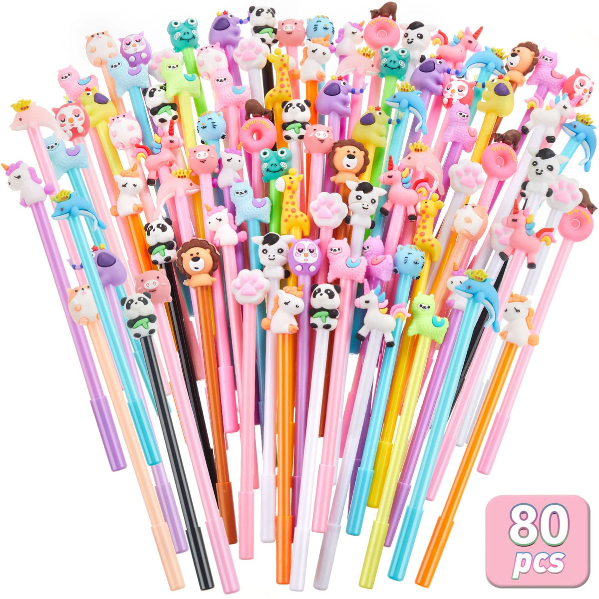 Marspark 80 Pcs Cute Cartoon Animal Pens for Kids Back to School Gifts