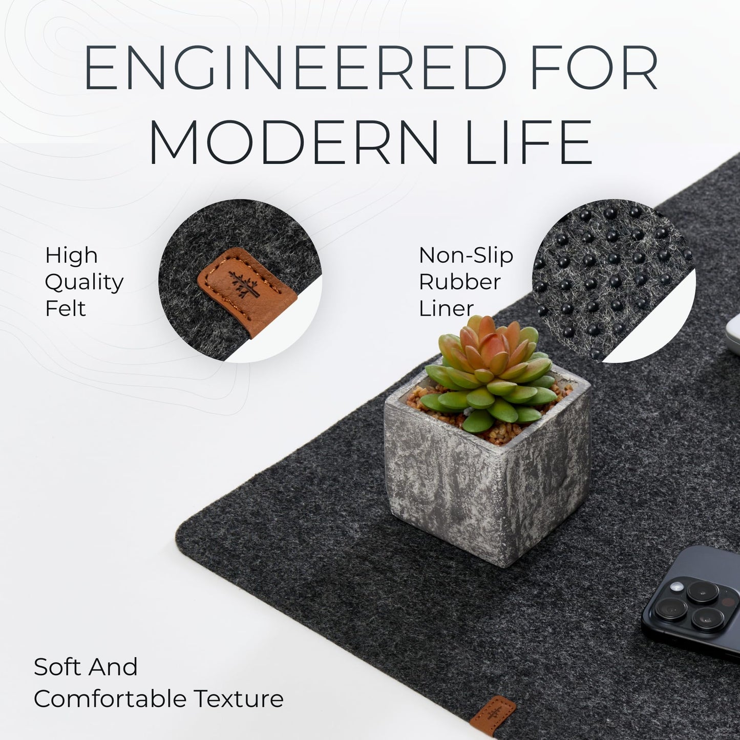 Nordik Felt Desk Mat - Large Felt Desk Pad - Charcoal 35 x 17 inches