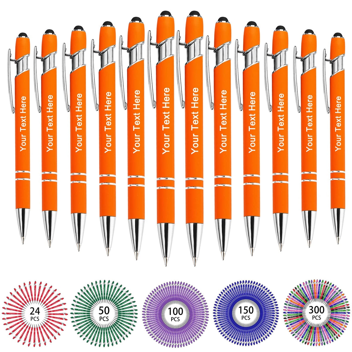 Hapelf Up to 500 Bulk Personalized Pens Custom Engraved Ballpoint Pen with Stylus Tip Retractable