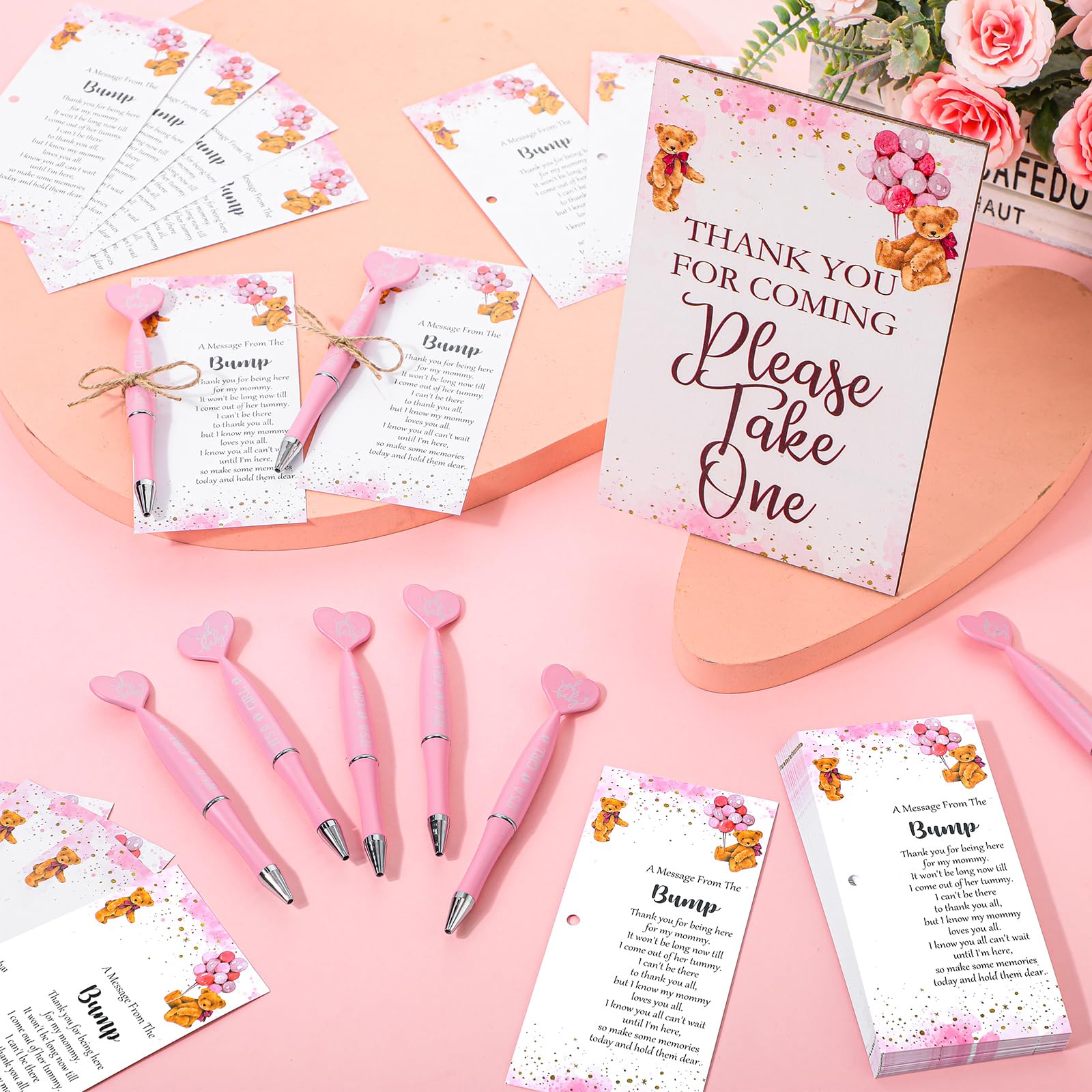 Qeeenar 50 Set Gender Reveal Gifts for Guests Baby Shower Favors, Pink