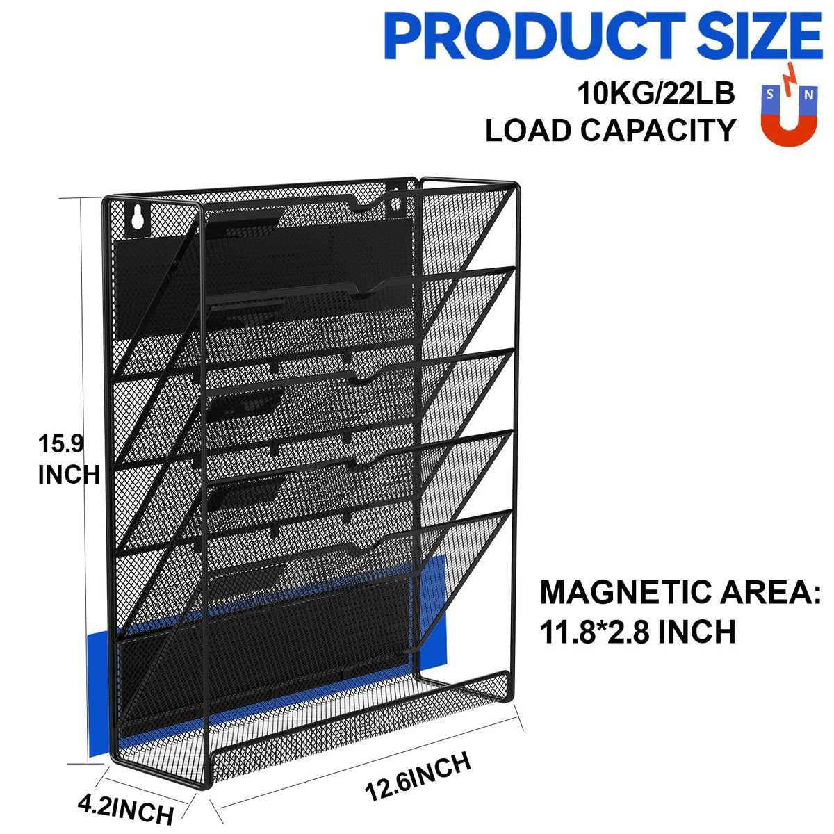 LQPAFZ 6-Tier Magnetic File Holder, No Drilling Installation File Cabinet Organizer,Black Magnetic