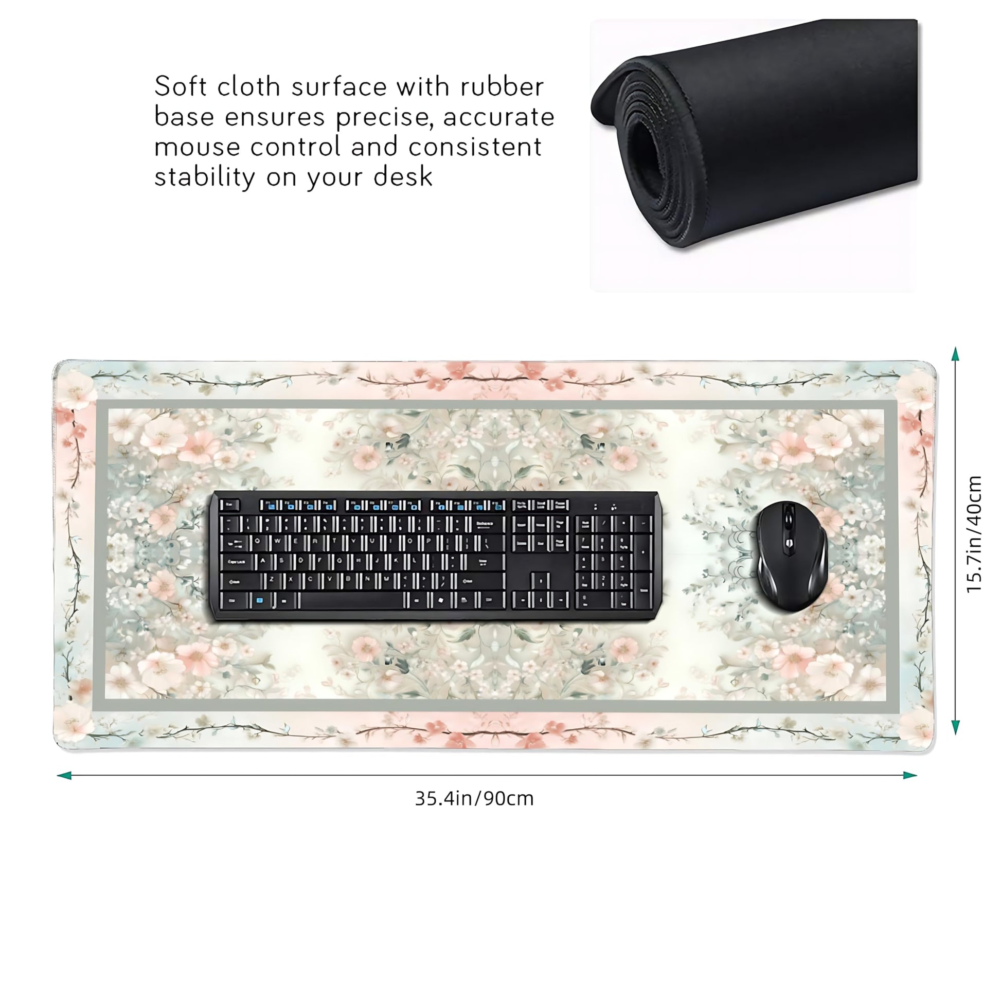 Cute Floral Aesthetic Daisy Gaming Mouse Pad, Morandi Rug Desk Mat with Anti-Slip Base & Stitched