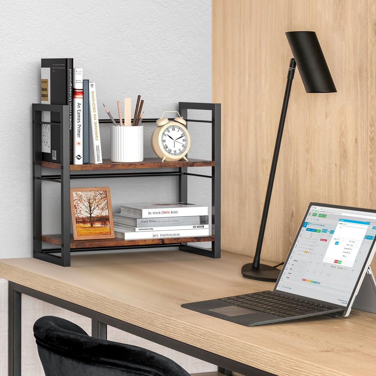 ART-GIFTREE Office Desk Shelf Organizer, Wood Desktop Bookshelf Supplies Storage Rack, Shelf for