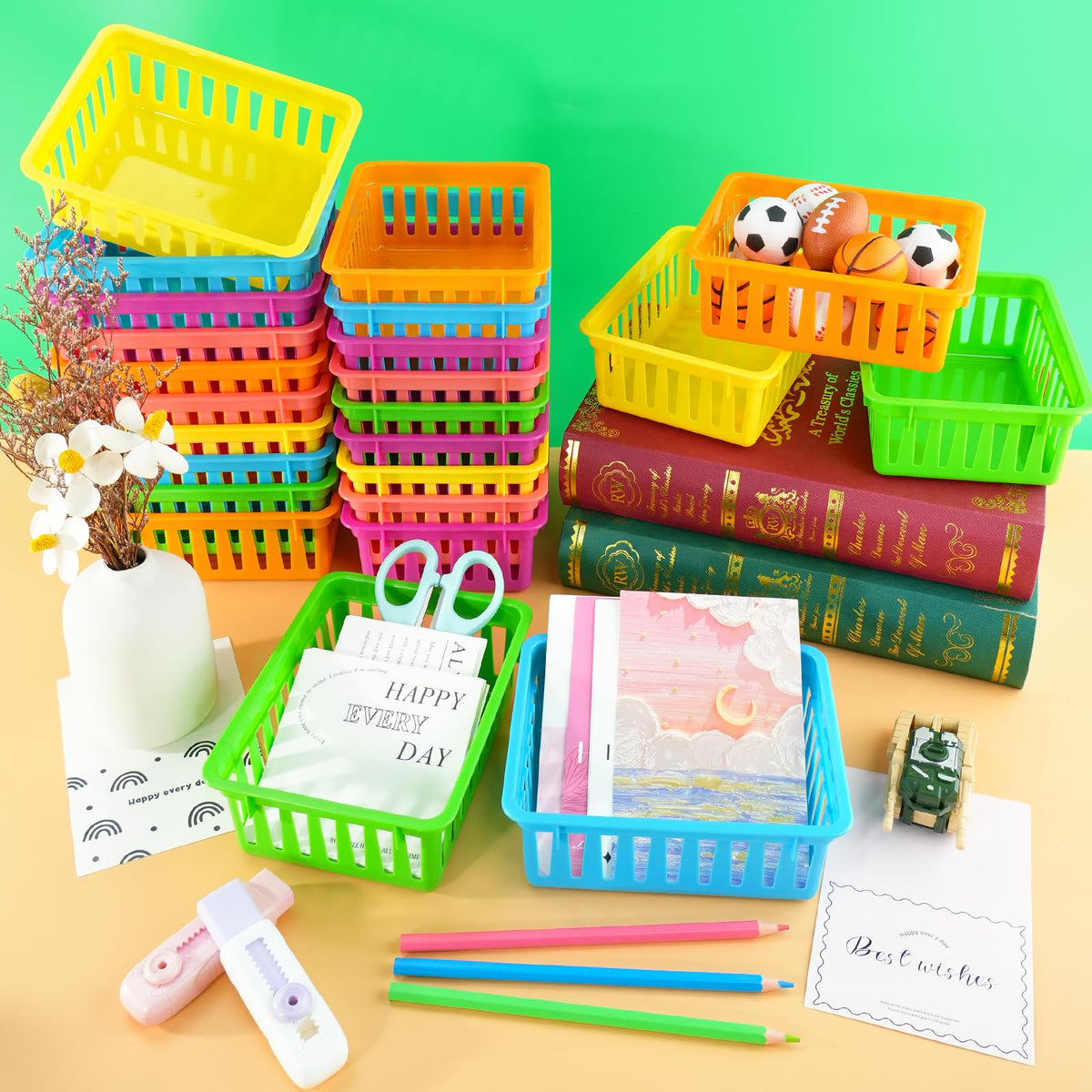 ZZYFGH 24 PCS Pencil Holders, Pencil Baskets, Small Plastic Baskets for Organizing, Colorful