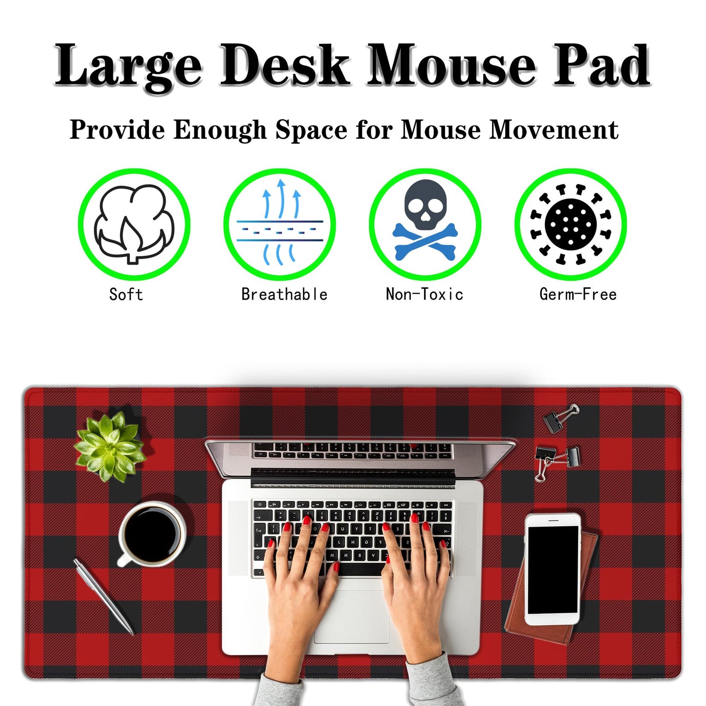 Samgula Buffalo Plaid Mousepad, XXL Big Mouse Pads Computer Desk Pads, Mat Non-Slip Rubber Base