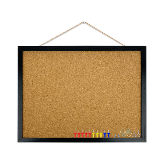 GDMINLO Black Cork Bulletin Board, 17.7 X 13.3 inches with Oak Wood Finish Frame, for Wall Office