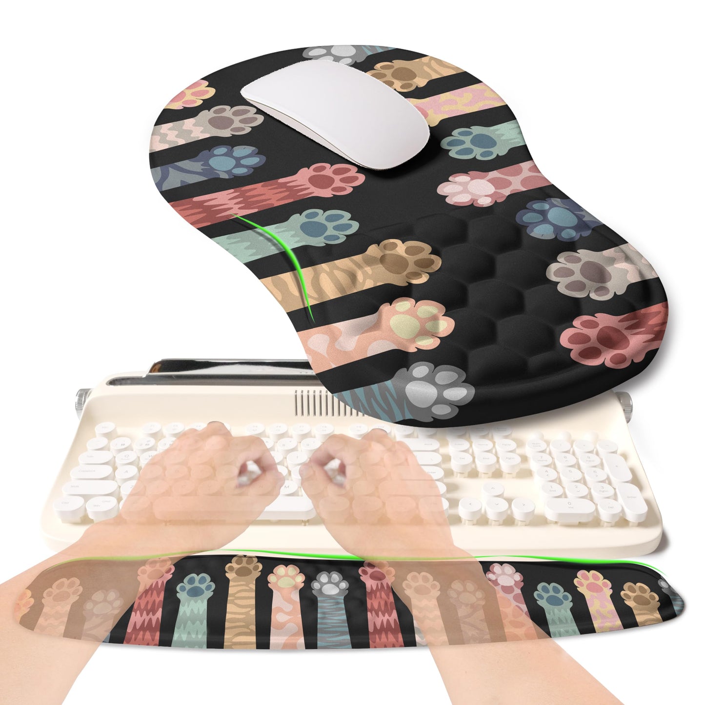 KUOSGM 2-in-1 Ergonomic Set, Wave Rise Keyboard Wrist Rest and Massage Bulge Slope Mouse Pad Wrist