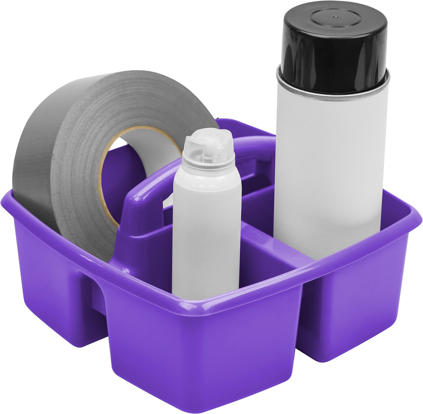 Storex 3-Compartment Small Caddy – Multipurpose Classroom Organizer with Handle, Purple, 5-Pack