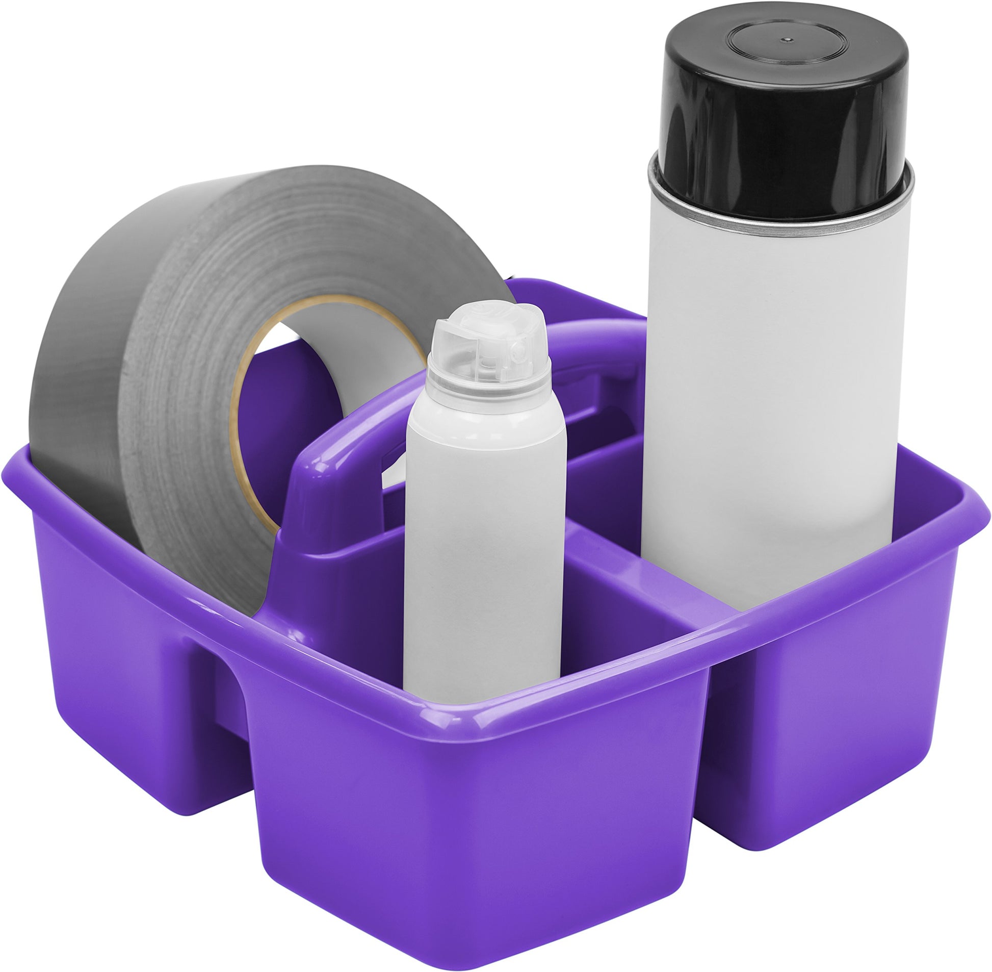 Storex 3-Compartment Small Caddy – Multipurpose Classroom Organizer with Handle, Purple, 5-Pack
