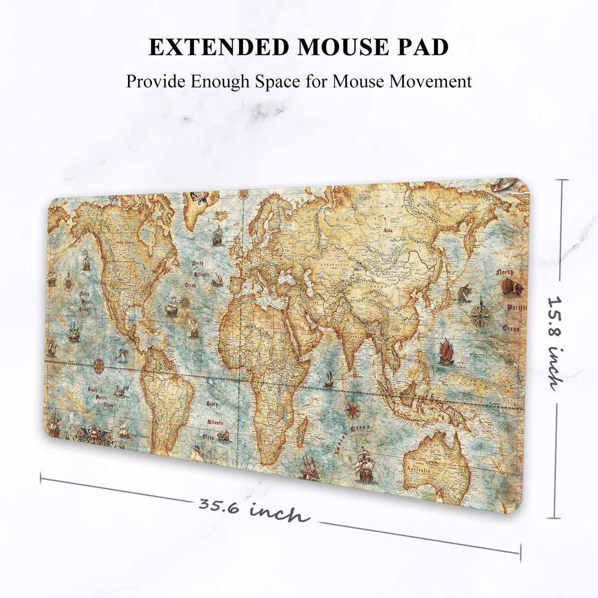 Auhoahsil Large Gaming Mouse Pad, XXL 35.4 x 15.7 in Desk Mat, World Map