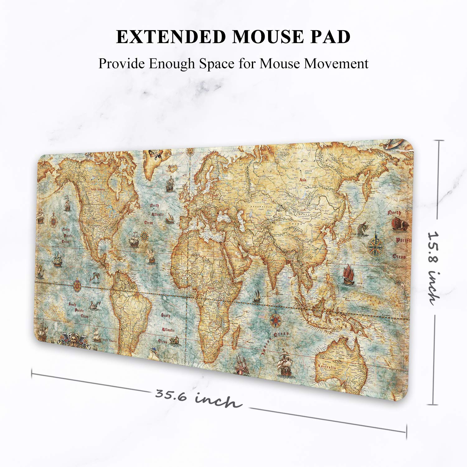 Auhoahsil Large Gaming Mouse Pad, XXL 35.4 x 15.7 in Desk Mat, World Map