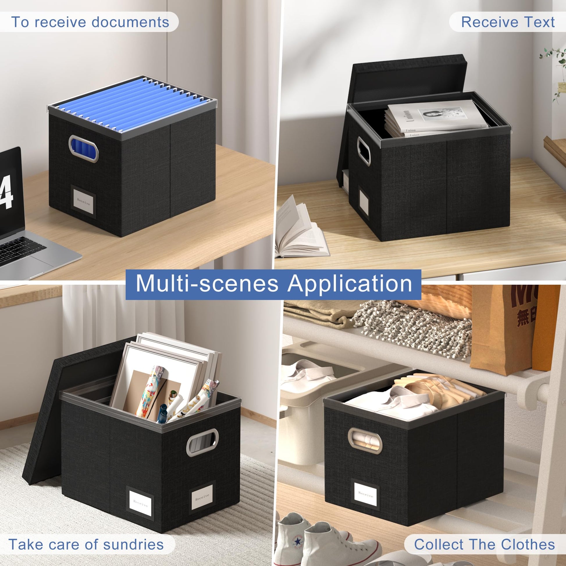 GRSQYS File Organizer Box - File Boxes for Hanging Files with Lid Set of 4 Decorative Hanging