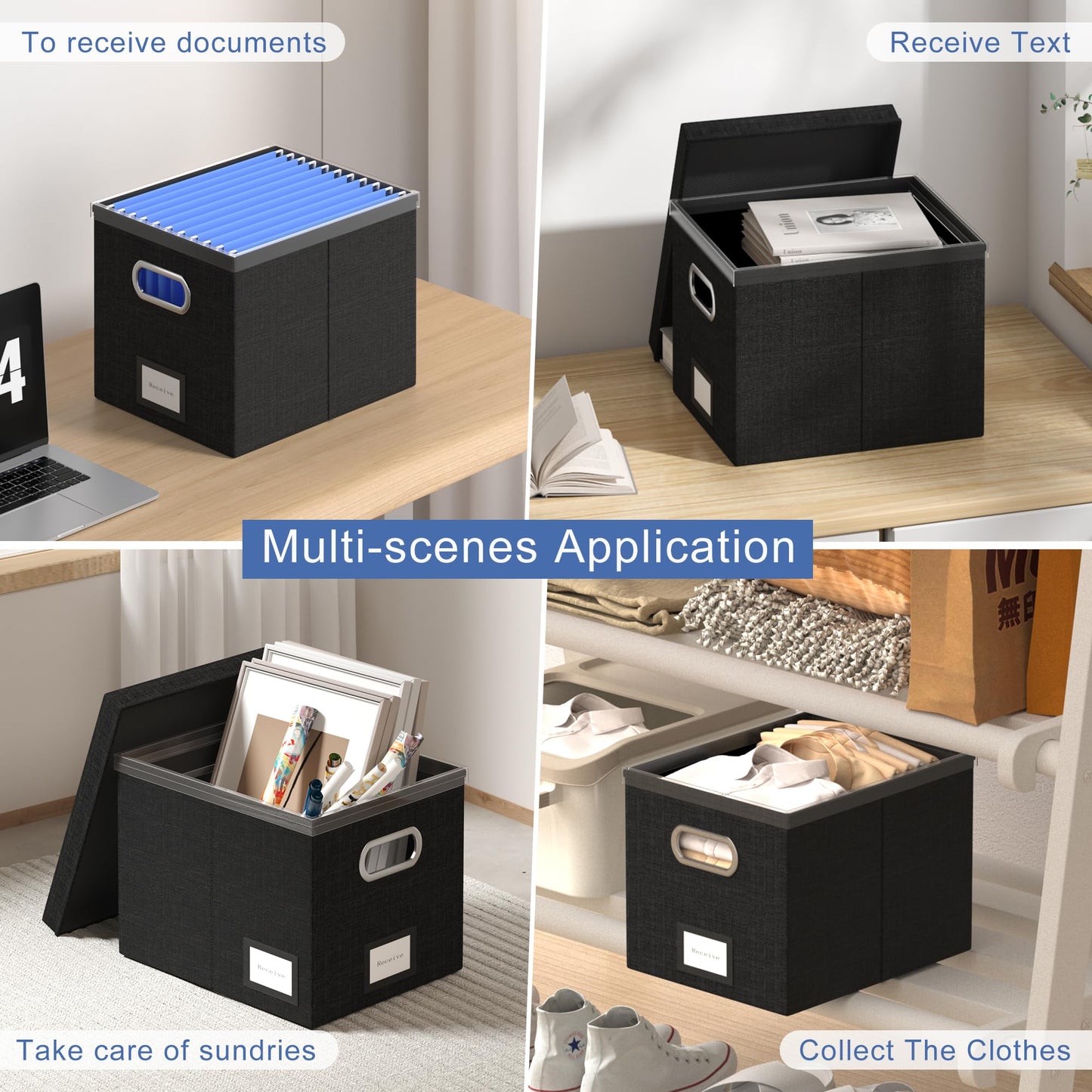 GRSQYS File Organizer Box - File Boxes for Hanging Files with Lid Set of 3 Decorative Hanging
