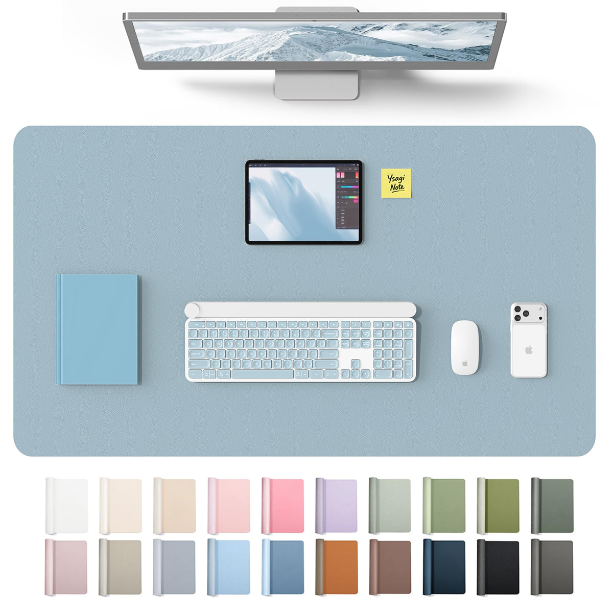 YSAGi Leather Desk Protector, Office Mat, Large Mouse Mat, Non-Slip PU Leather Blotter, Laptop Desk