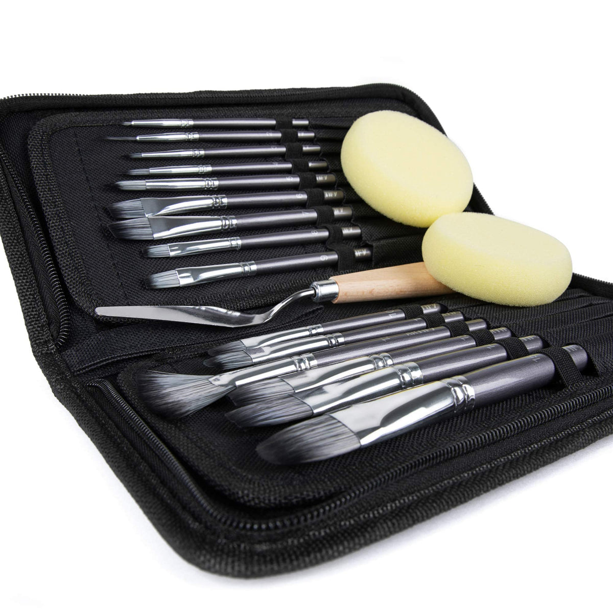 18 Piece Paint Brush Set, ARTIFY 15 Acrylic Paint Brushes, Palette Knife, and 2 Sponges