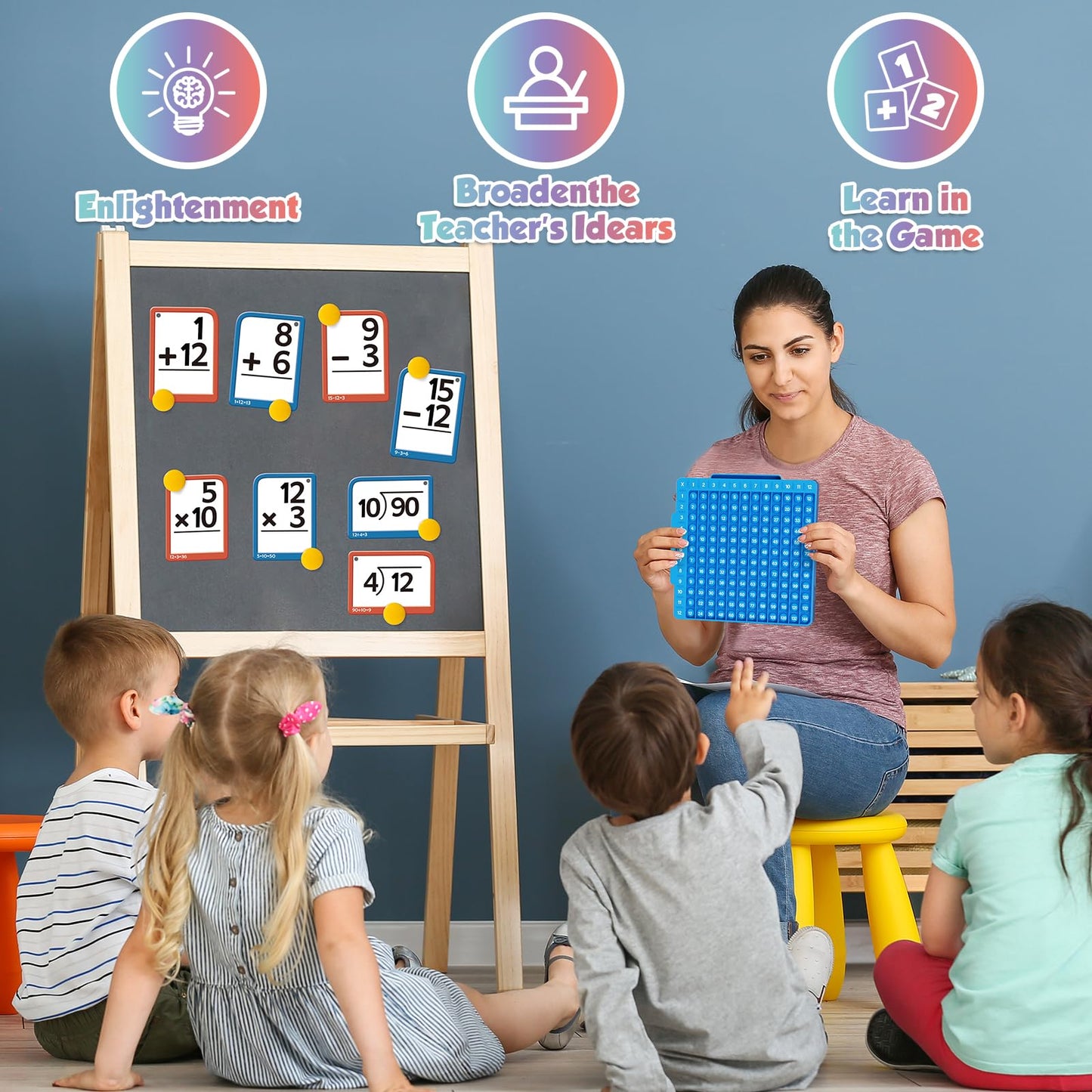 Torlam Math Flash Cards + Math Board, Multiplication Flash Card Times Table Chart, Math