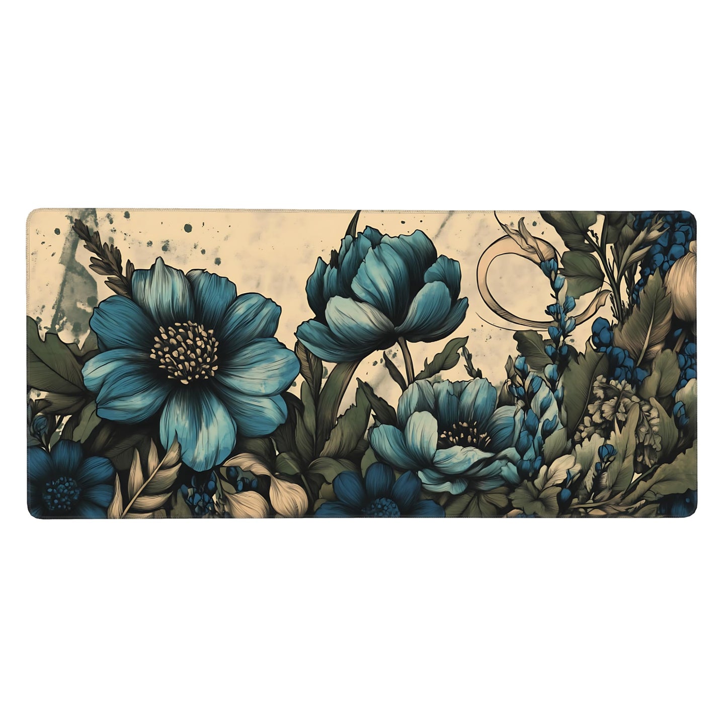 Floral Aesthetic Dahlia Gaming Mouse Pad, Apricot Blue Vintage Botanical Desk Mat with Anti-Slip
