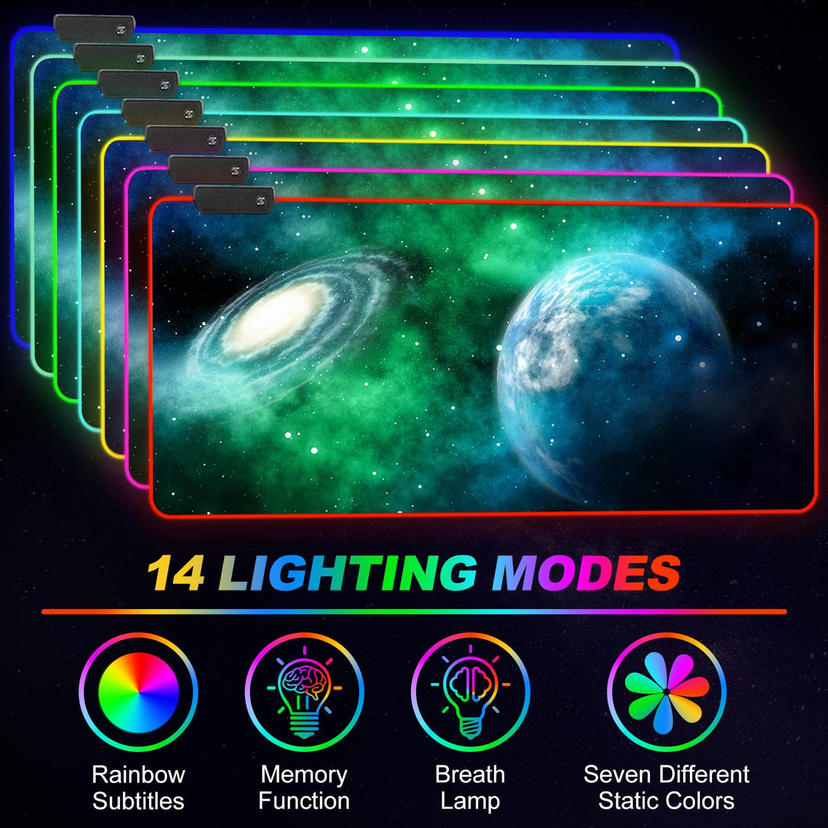 ARTSO Large RGB Gaming Mouse Pad, Led Big Mouse mat with 14 Light Modes, Extended Soft Computer