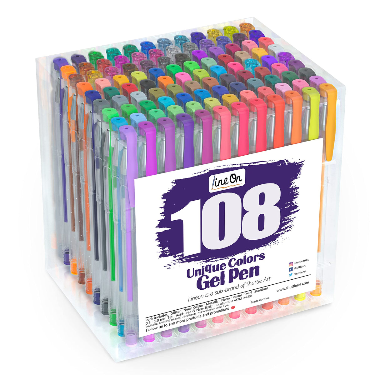 Lineon 108 Colors Gel Pens Set, Gel Pens for Adult Coloring Books Journals Drawing Doodling Art