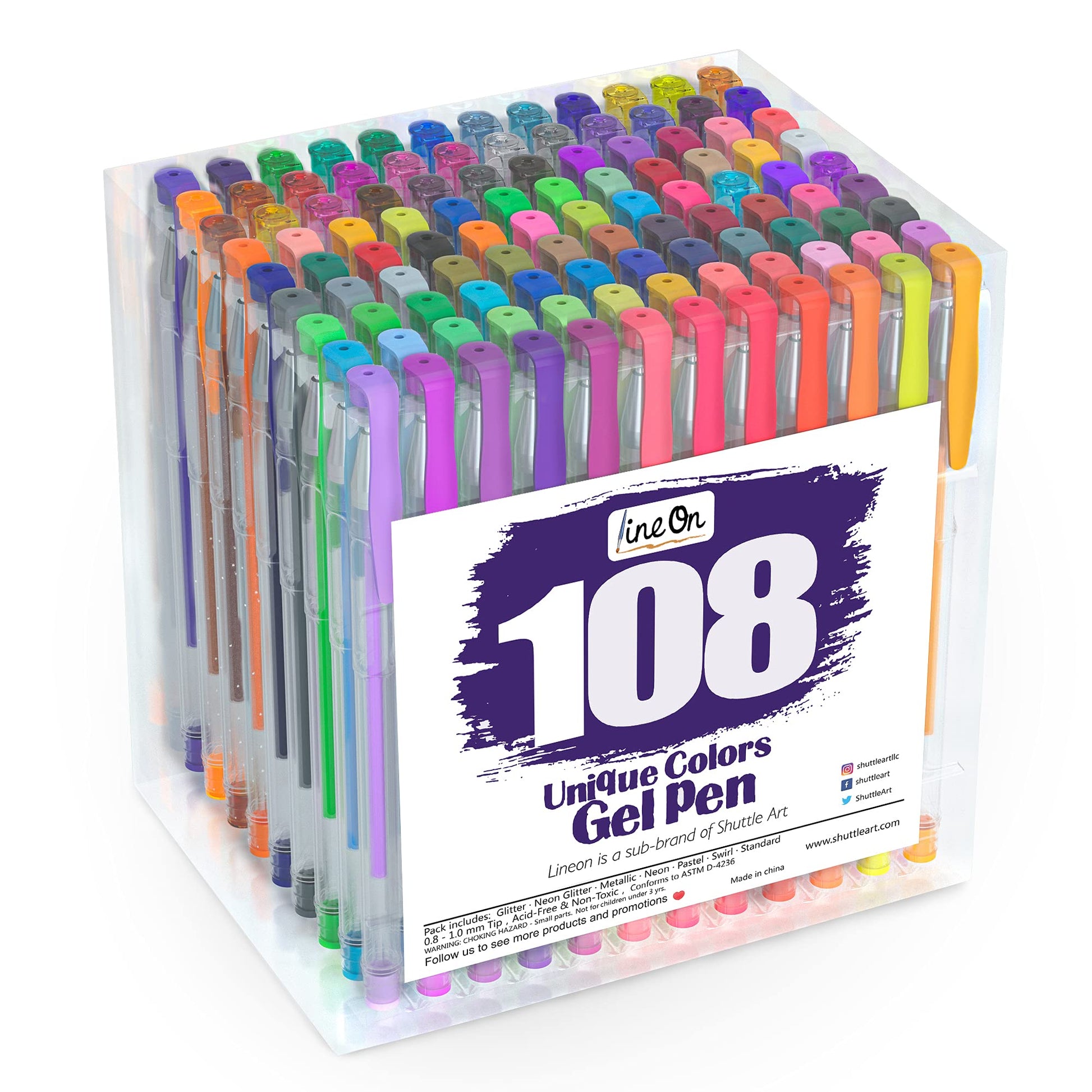Lineon 108 Colors Gel Pens Set, Gel Pens for Adult Coloring Books Journals Drawing Doodling Art