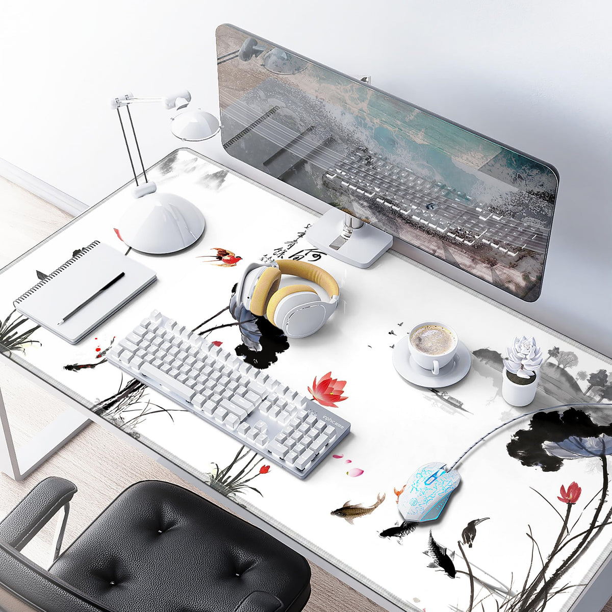 LL-COEUR XXL Landscape Gaming Mouse Pad Computer Keyboard Mat Office Desk Pad (Lotus, 39.3" x 19.6"