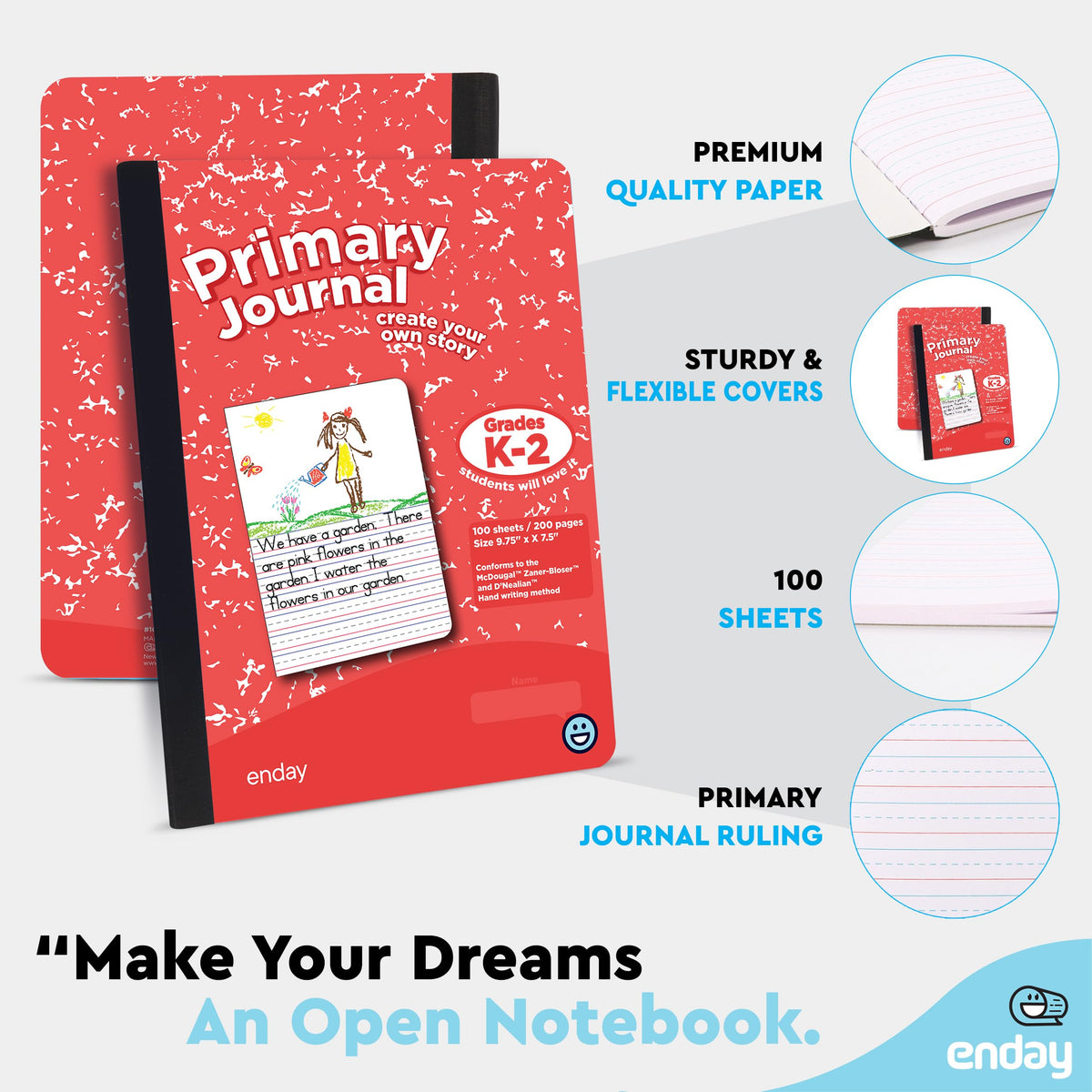 Enday Primary Journal Grades K-2, Primary Writing Journal, Half Page Ruled Primary Journal