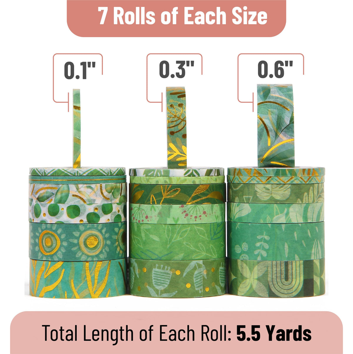 Mr. Pen- Washi Tape Set, 21 Rolls, Assorted Sizes, 5.5 Yards/Roll