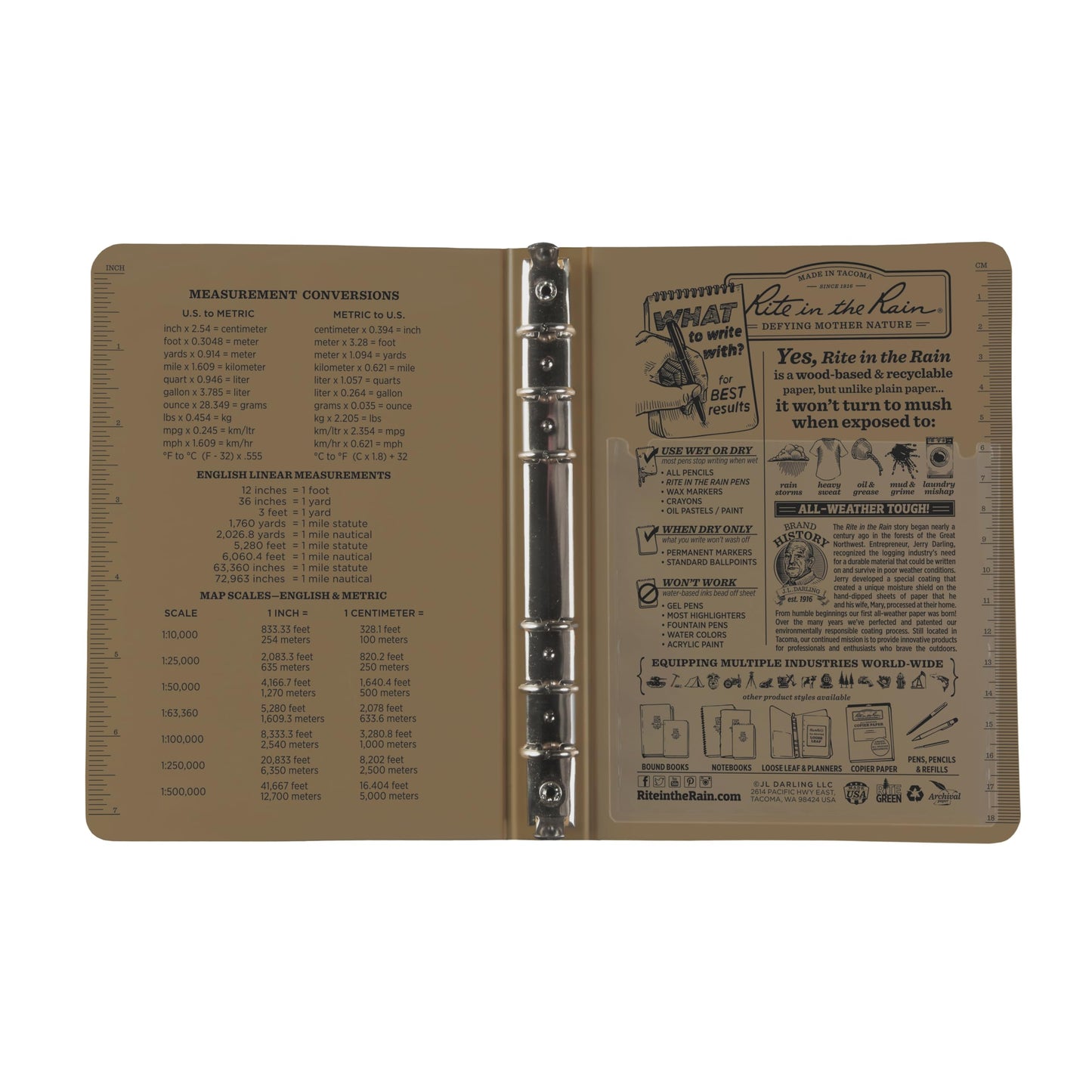Rite In The Rain Weatherproof 1/2" Ring Binder, 5.625" x 7.875", Tan Binder (No. 9200T)