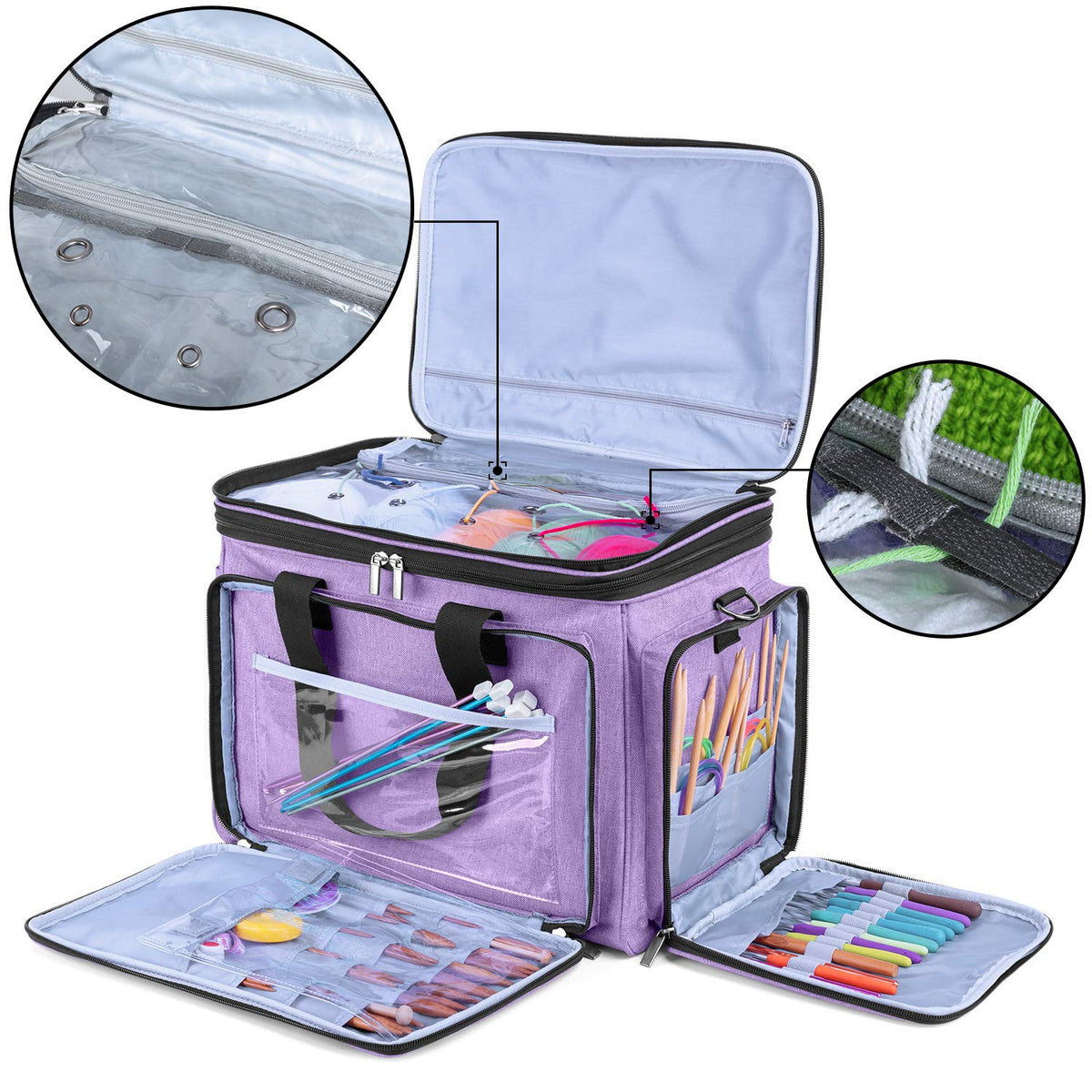 LUXJA Portable Yarn Knitting Storage Tote Bag,Lavender