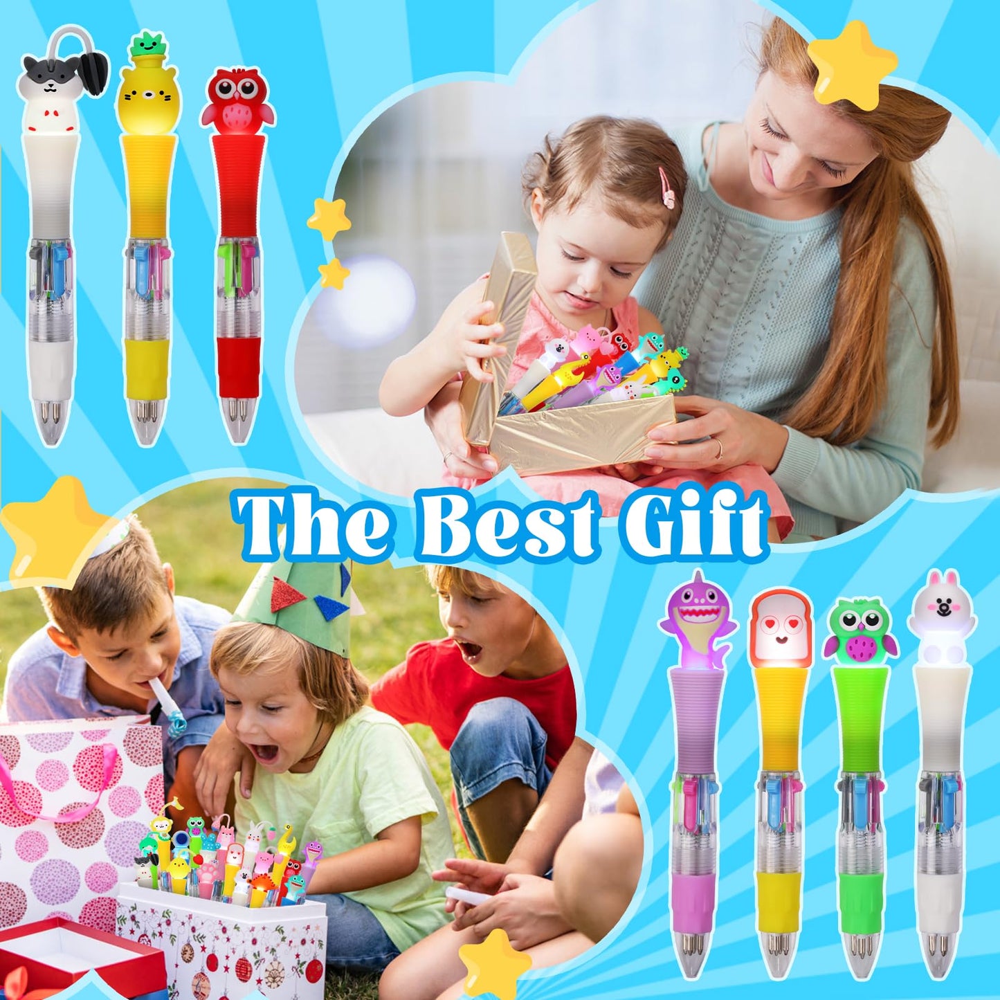 CZWZ 20Pcs Multicolor Pens in One 4-in-1 Cute Pens Bulk, Ballpoint Pen for Birthdays and Parties