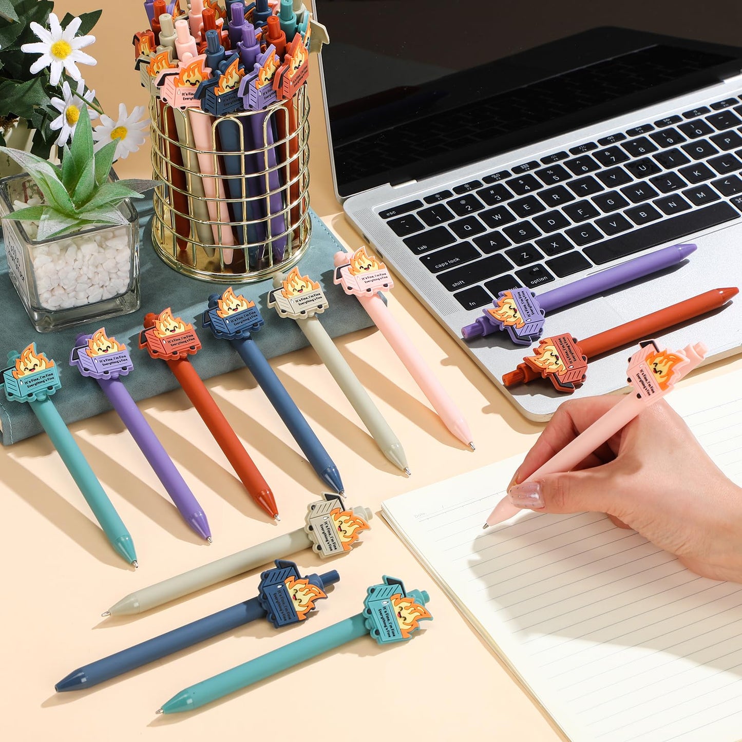 Sayglossy Dumpster Fire Pen Funny Office Gift, Macaron Colors, 48 Pcs