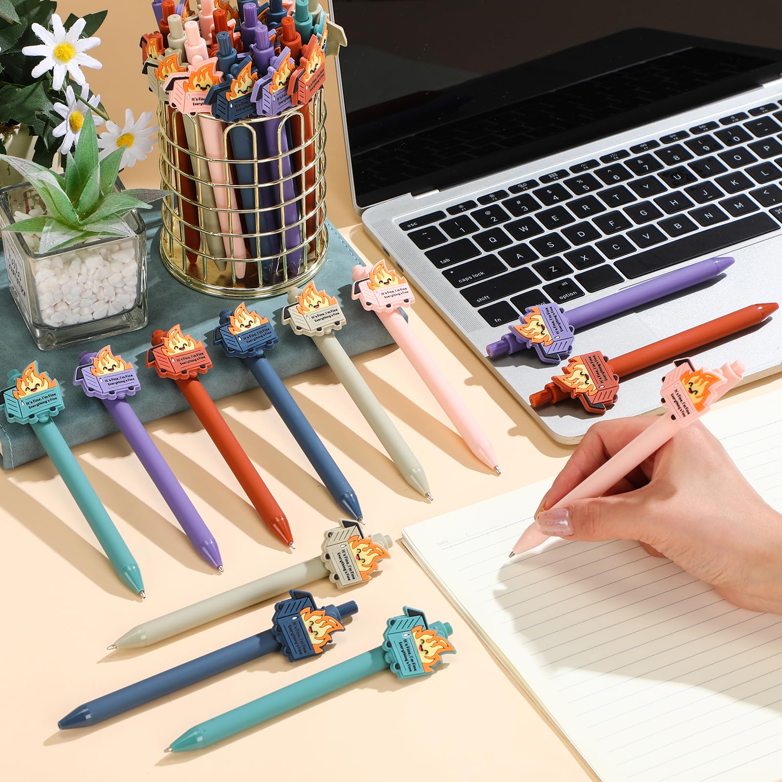 Sayglossy Dumpster Fire Pen Funny Office Gift, Macaron Colors, 48 Pcs