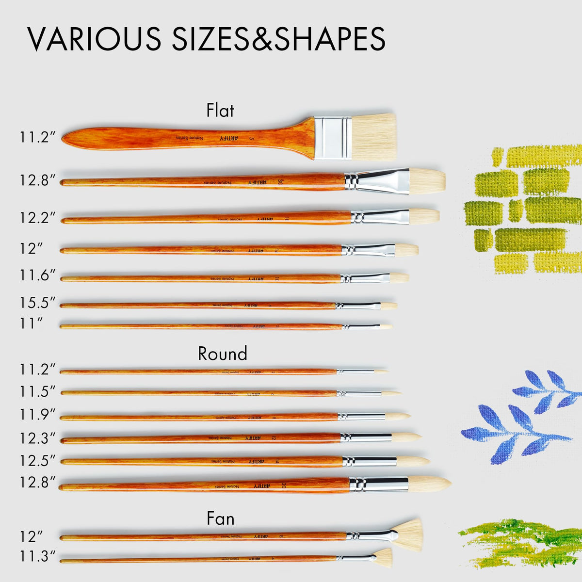 ARTIFY 15-Piece Professional Oil Paint Brush Set - Natural Hog Bristle, No-Shedding, Handcrafted by
