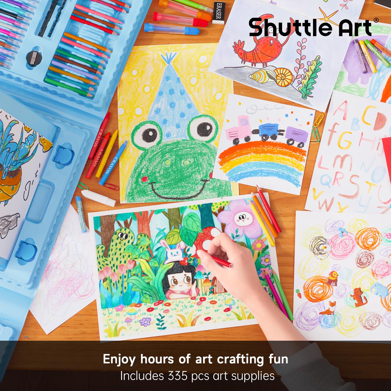 Shuttle Art 335 Piece Kids Art Set, Multi-Media Art Supplies, Gift Art Kit with Trifold Easel, 2