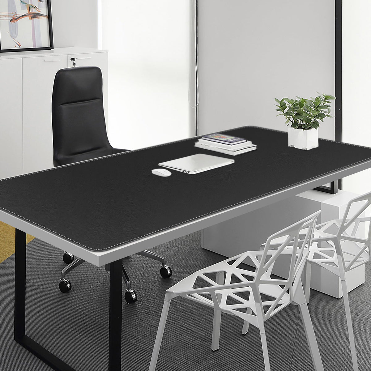 Chihein 63" x 28" 4XL PU Leather Desk Mat (Black/Gray), Huge Mouse Pad, Dual Sided Desk Pad