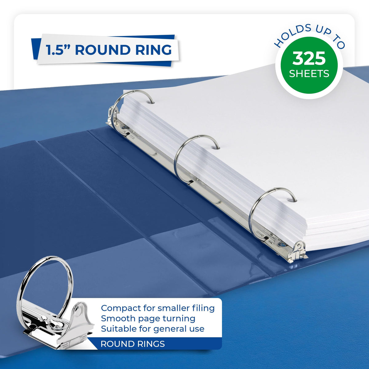 Samsill 1.5 Inch 3 Ring Binders, Economy Round Ring, Clear View Cover, 325 Sheet Capacity - for